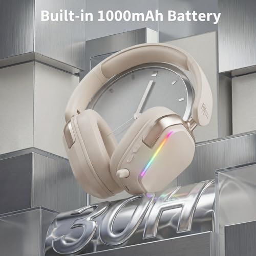 RK Royal Kludge HG101 Wireless Gaming Headset, 7.1 Surround Sound, Stereo Wired Headphones with Retractable Mic, Bluetooth5.3, RGB, Memory Foam Ear Pads, Works with PC, PS4, PS5, Switch, Platinum Grey - color: Platinum Grey