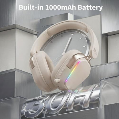 RK Royal Kludge HG101 Wireless Gaming Headset, 7.1 Surround Sound, Stereo Wired Headphones with Retractable Mic, Bluetooth5.3, RGB, Memory Foam Ear Pads, Works with PC, PS4, PS5, Switch, Platinum Grey - color: Platinum Grey