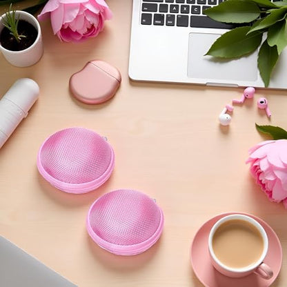 2Pcs Pink Compact Round Mini Earphone Hard Case Bag - Travel Pouch for Headphones, Coins, and Keys, Small Cosmetic Carrying Bag Headphones, Earbuds Accessories
