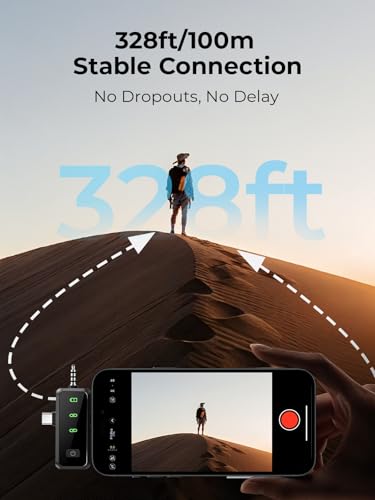 MENERESAS Wireless Lavalier Microphone for iPhone: Mini Microphone Noise Reduction - 328ft Transmission & 20H Battery Life for Video Recording, 3-in-1 Universal Camera & Android, Deep Grey