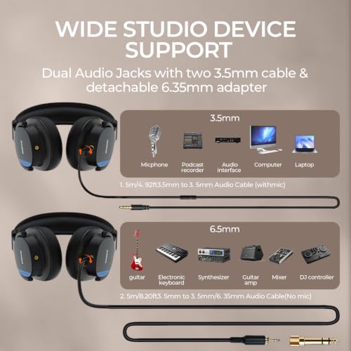NUBWO HD01 Studio Headphones Wired, Hi-Res Over Ear Headphones with 1/4 inch to 3.5mm Adapter, Lightweight Closed Back DJ Headphones for Piano Guitar AMP Recording Mixer Amplifier