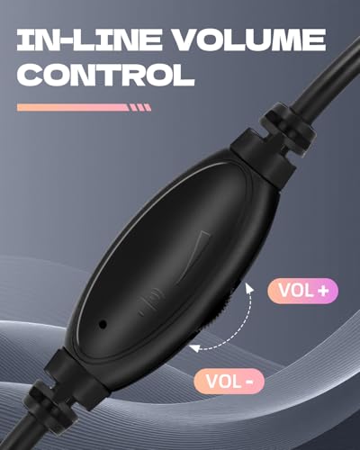 L02 Wired Headset, 3.5mm Stereo Headphones with Noise Canceling Microphone & Volume Controls, On-Ear Computer Headset for School/Office/Online/Gaming (Black)