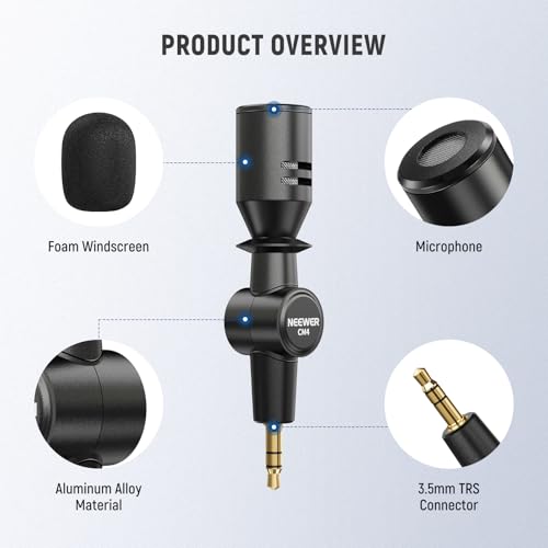 NEEWER 3.5mm TRS Omnidirectional Mini Microphone for DSLR Camera Recorder Vlog Podcast Interview, Compatible with Rode Wireless GO II DJI Mic CM28 CM31 Transmitter, CM4 - style: CM4 Mic