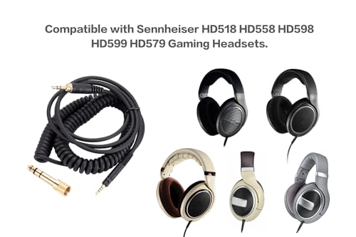 UNCLE LIGHT HD518 HD558 HD598 HD599 HD579 Replacement Audio Cable, Compatible with Sennheiser Headphones, 3.5mm (6.35mm) to 2.5mm Male Stereo Jack Cord, Coiled Cable, 4.6 Ft (1.4 Meters), Black