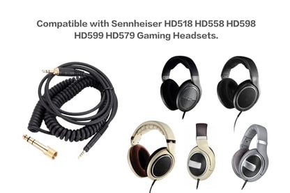 UNCLE LIGHT HD518 HD558 HD598 HD599 HD579 Replacement Audio Cable, Compatible with Sennheiser Headphones, 3.5mm (6.35mm) to 2.5mm Male Stereo Jack Cord, Coiled Cable, 4.6 Ft (1.4 Meters), Black