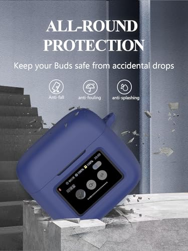 Case for JBL Tour Pro 3 - True Wireless Noise Cancelling Earbuds, Soft Silicone Protective Portable Scratch Shock Resistant with 2pack Screen Protector &Cleaner Kit & Carabiner & Lanyard，Blue - color: BLUE