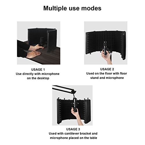 Microphone Isolation Foldable High Density Mic Portable Soundproof Studio Mic Sound Absorbing Foam Reflector for Recording Podcasts Singing and Broadcasting
