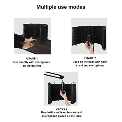 Microphone Isolation Foldable High Density Mic Portable Soundproof Studio Mic Sound Absorbing Foam Reflector for Recording Podcasts Singing and Broadcasting