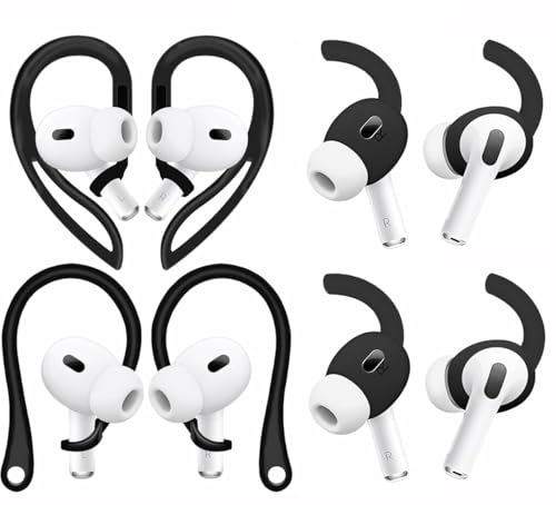 Sport Hooks Compatible with AirPods Pro 3 2025 New 3rd Gen, 1 Pair Adjustable Soft TPU Earhook, 1 Pair Silicon Ear Hook, 2 Pairs Silicon Eartips Hooks Compatible with AirPods Pro 3 112 Black - color: Black