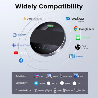 TONGVEO 2-in-1 Conference Speaker and Microphone, Daisy Chain Wireless Bluetooth Speakerphone with 360° omnidirectional mics USB/Dongle/Bluetooth Connection 18H Talk Time for 15-30 People Meeting - color: Black