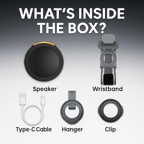 ANCwear Wearable Bluetooth Speaker with Clip, 3-Way Portable Mini Speaker | 60g wearable speaker for work, walking and travel with wristband, clip and hanger, IPX6 splash resistance and 9.5H playtime - color: Black