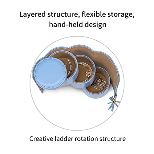 VLANDO Travel Jewelry Organizer, 3 Tier Roll Up Design, Hard Shell Storage | Stepped Sections Compartments Keep Jewelry Visible, Soft Lining Protect Pieces, Snap Closure, Travel Gift for Women Girl - color: Blue