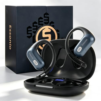 Open Ear Headphones Over Ear Earbuds with Earhook Directional Sound Bluetooth 6.0 Endurance Dual-Layer Silicone Comfort ENC Clear Calls, Waterproof Workout Earphones (Black) - color: Black