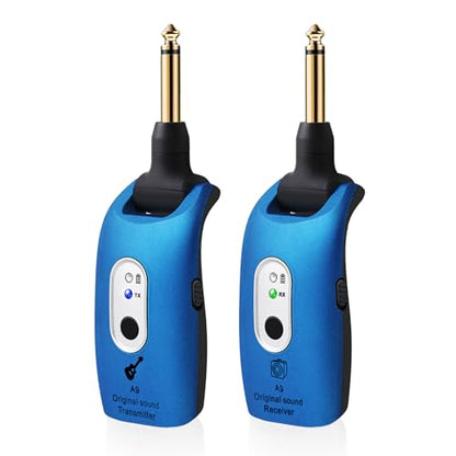 A9 Wireless Guitar Transmitter Receiver 2.4GHz (Blue(1TX+1RX)) | Guitar Accessories Transmitter Receiver, 100ft Range, Low Latency, 4-Hour Rechargeable Battery, for Electric Bass - color: Blue