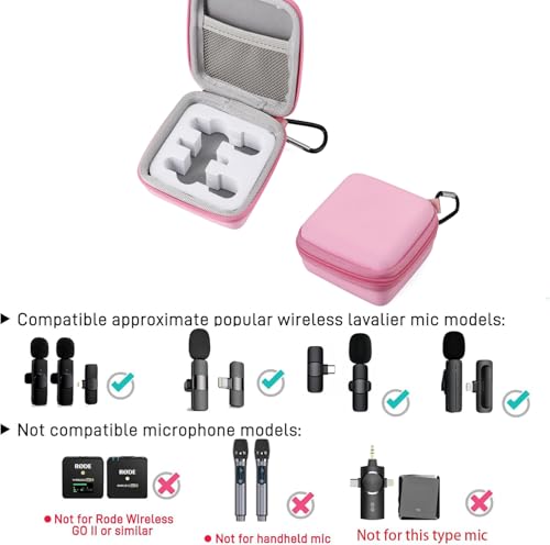 Hard Travel Carrying Mic Case Wireless Lavalier Microphone Case with 3 Slots for Wireless Lavalier Microphone Lapel clip-on Mic (Pink) - color: Pink