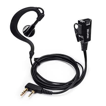 Remtise 2 Pack Single Wire Earhook Earpiece with Mic for Baofeng UV-5R Walkie Talkies, Headset and PTT Compatible 2 Way Radios Brands Baofeng and Kenwood, Puxing, Wouxun (Black) - color: Black