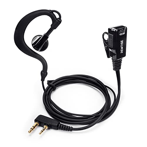 Remtise 2 Pack Single Wire Earhook Earpiece with Mic for Baofeng UV-5R Walkie Talkies, Headset and PTT Compatible 2 Way Radios Brands Baofeng and Kenwood, Puxing, Wouxun (Black) - color: Black