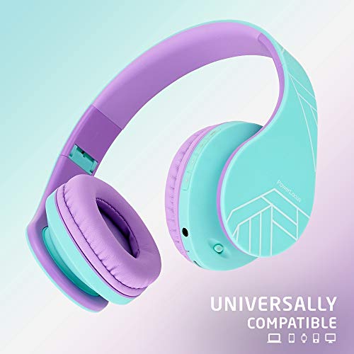 PowerLocus Kids Headphones Over-Ear, Bluetooth Wireless Headphones for Kids,with Microphone, Safe 85DB Volume Limited, Foldable with Carry Case, Audio Cable, Micro SD mode for Online Classes,PC,Phones - color: Teal