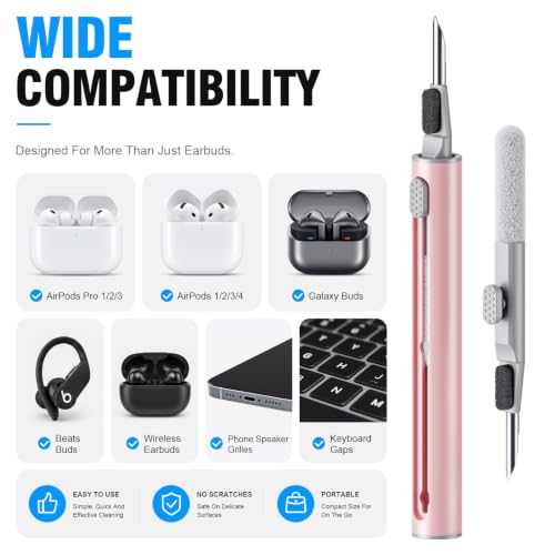 Hyashee Cleaner Kit for Airpods Pro 1 2 3 Multi-Function Cleaning Pen with Soft Brush Flocking Sponge for Bluetooth Earphones Case Cleaning Tools (Pink) - color: Pink