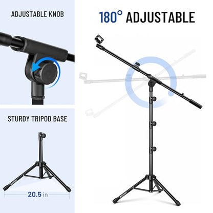 CAHAYA Mic Stand Floor Adjustable - Tripod Boom Arm Microphone Stand with Carrying Bag 2 Mic Clips 3/8" to 5/8" Adapter for Singing Podcast Compatible with Blue Yeti Shure SM58 SM48 Fifine K669B - color: Black, style: Standard Version