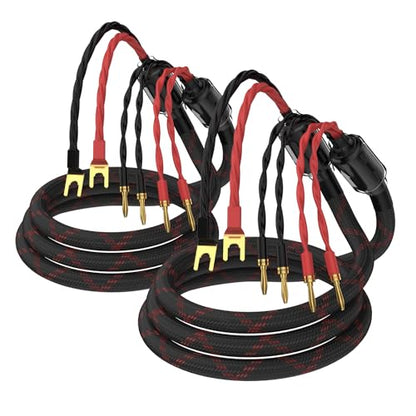 Tertullus Audiophile Biwire Speaker Cable Spade to Banana Plug, 1 Pair HiFi Speaker Cable High-Fidelity Sound Cables with 4 Spade and 8 Banana Plugs (2.5m/8.20ft) - size: 2.5m/8.20ft
