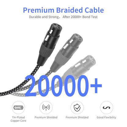 2FT XLR Male to Dual Female Cable – 3pin XLR Y-Splitter Shielded Audio Cable for Mic Splitting & Studio Use 2-Pack - color: 1 Male to 2 Female