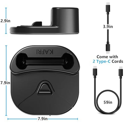 KAFRI Charging Dock for Meta/Oculus Quest 3/3s/2 Headset, VR Accessories Charger Station with RGB Light, Display Stand and 2 USB C Charger for Head Strap or Other Devices, Gamer Gift for Men Boyfriend