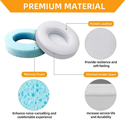 Replacement Ear Pads for Beats Solo 2 and Solo 3 Headphones, White | Solo2 & Solo3 Earpads Cushions with Noise Isolation Memory Foam and Softer Protein Leather - color: White