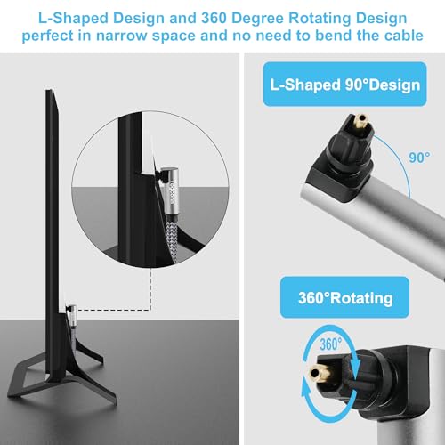 90 Degree Digital Optical Adapter Splitter 1 in 2 Out, Right Angle Toslink Digital Audio Fiber Optic Cable Splitter 1x2 for Soundbar, Headphones,TVs -with 2 Optical Audio Cables 6 Feet - color: 90 Degree Plug