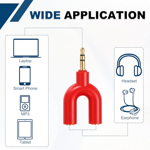 MECCANIXITY Headphone Splitter Adapter, 3.5mm Male to Dual Female Y Jack Aux Splitter for Phone Headset PS4 Switch Tablets, Red - color: Red