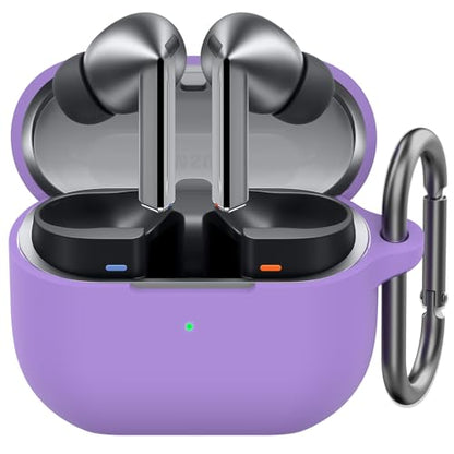 AhaStyle Silicone Case for Samsung Galaxy Buds 3 FE/Galaxy Buds3 Pro/Buds 3 | Front LED Visible, Carabiner Included, Supports Wireless Charging, Shock Resistant, Full Protection - color: Lavender
