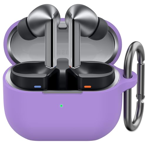 AhaStyle Silicone Case for Samsung Galaxy Buds 3 FE/Galaxy Buds3 Pro/Buds 3 | Front LED Visible, Carabiner Included, Supports Wireless Charging, Shock Resistant, Full Protection - color: Lavender