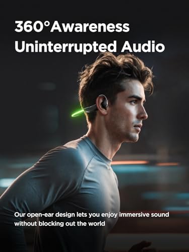 HAKII Light 2 Open Ear Headphones, IPX5 Running Headphone with 180° Ultra-Bright Beacon String, BT 6.0, 16H Playtime, Air Conduction Headphones Open Ear Earbuds for Fitness, Cycling, Outdoor - Green