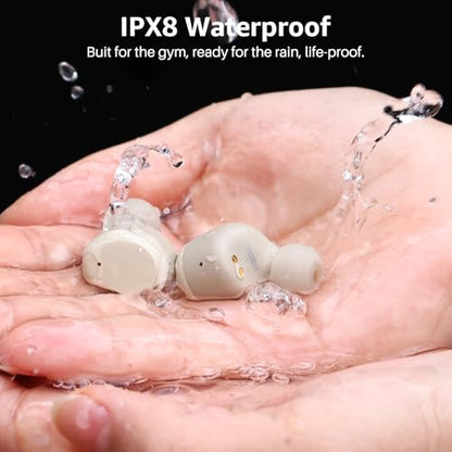 TOZO T6 Wireless Earbuds Bluetooth 5.3 Stereo Sound in Ear Headphones | 50H Long Playtime Ear buds with Charging Case, App Customizable EQs, IPX8 Waterproof Earphones, AI Calls, Deep Bass - color: Khaki