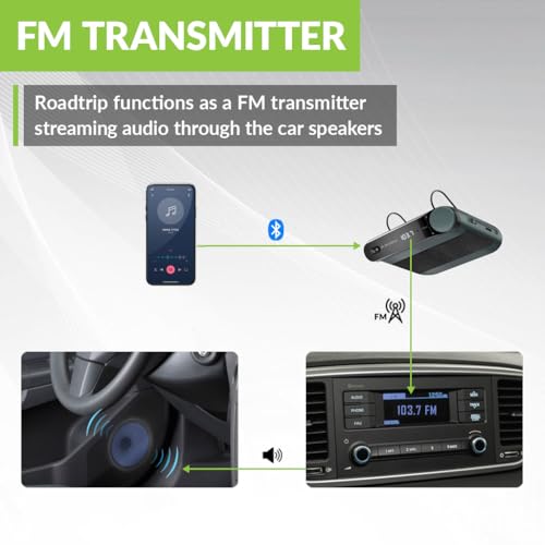 Avantree Roadtrip - Car Bluetooth Speaker & Wireless FM Transmitter Kit | Streaming Cell Phone Audio to Car Speaker with Hands-Free 6W Speakers, Built-in Mic, and Long 22hr Playtime