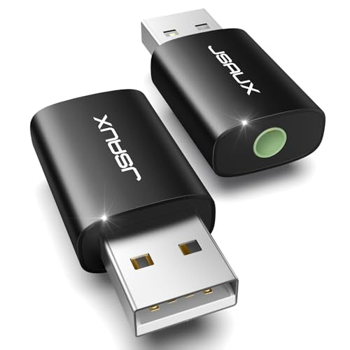 JSAUX 2 Pack USB to 3.5mm Jack Audio Adapter - External Stereo Sound Card for PS4, PS5, Headphones, Mac, Linux, Laptops, Desktops - Black - color: black