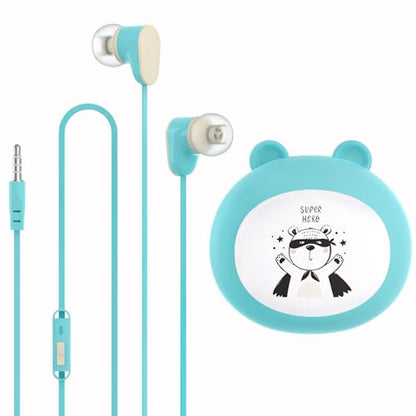 GEEKRIA Kids Wired Earbuds with Mic for School and Online Class, Children's 3.5mm Jack in-Ear Earphone with 85dB Volume Limit for Small Ears, Storage Case Included (Blue)
