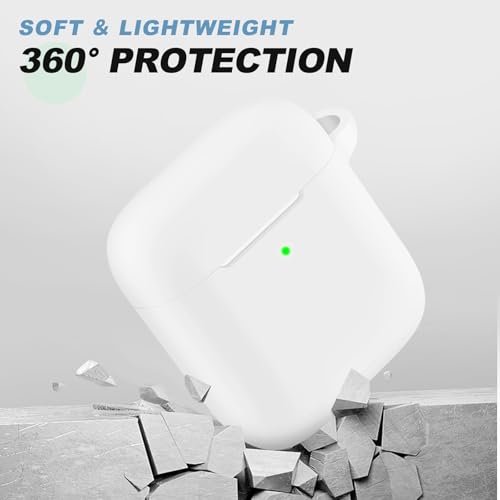 for AirPods 1/2 Case Cover,Come with Cleaner Kit,Soft Skin Silicone Case Cover with Keychain,Full Protective Case for Men and Women,Compatible with AirPods 2nd 1st Generation Case,White - color: B7-White