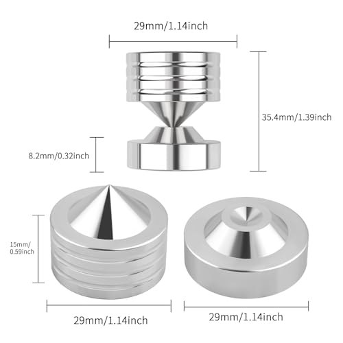 Speaker Isolation Pads 304 Stainless Steel Spikes & Isolation Feet for Subwoofer, Turntable, Bookshelf Speakers, 4 Pack with Adhesive Pads, Small - size: Small
