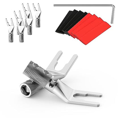 Tertullus 8 Pcs Speaker Spade Connectors Pure Copper Rhodium Plated Y Plug 45 Degree Screw Locking Adapter Fork Spade Plugs for Speaker Wire DIY(with Allen Wrench+Heat Shrink Tubing) - color: Pure Copper Rhodium Plated