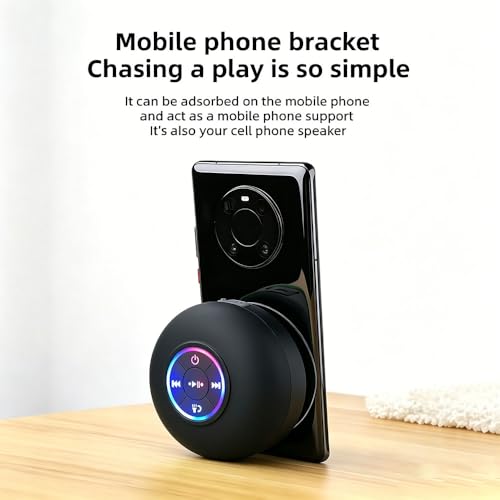 Mini Bluetooth Shower Speaker Black, Silicone Suction Cup Portable Speaker with LED Lights, IPX4 Waterproof, Built in Mic, for Bathroom Kitchen Outdoors, Ideal Gifts (Black) - color: Black