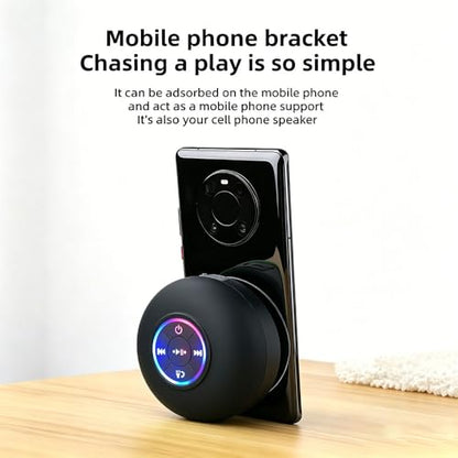 Mini Bluetooth Shower Speaker Black, Silicone Suction Cup Portable Speaker with LED Lights, IPX4 Waterproof, Built in Mic, for Bathroom Kitchen Outdoors, Ideal Gifts (Black) - color: Black