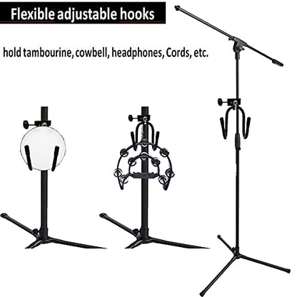 Pmsanzay Universal Hanger Stand, Black Metal with Rubber Pads, Fits 0.4" to 1.5" Tubing, Suitable for Headphones, Tambourines, Cords, etc.