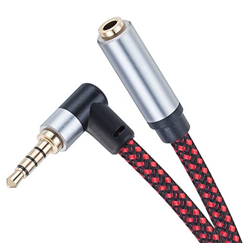 Tiierzon Audio Mic Extension Cable 20Ft,90 Degree TRRS 3.5mm Aux Headphone Extender 4-Pole Jack Plug Extension Lead Stereo Male to Female Braided Cord for Headset,Laptop,Phone,Car,PS4 and More (20Ft) - size: 20Ft