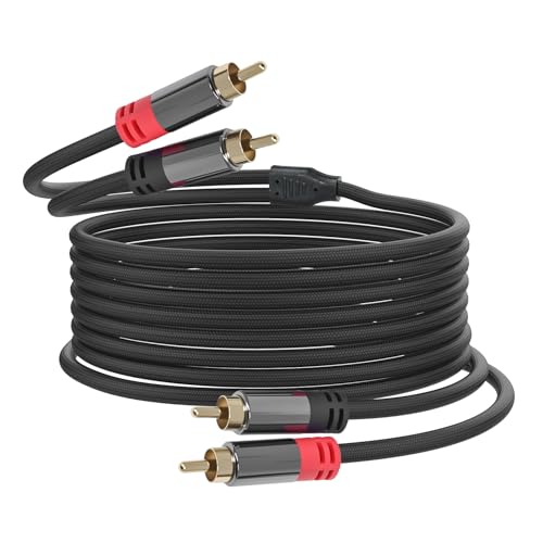 RCA Audio Cable, 2RCA to 2 RCA Cables Car Audio, 15ft | Male to Male, Shielded Cables with Braided Jacket and Gold-Plated Connectors – for Home Theater, Car, Amplifier, Speaker - size: 15ft
