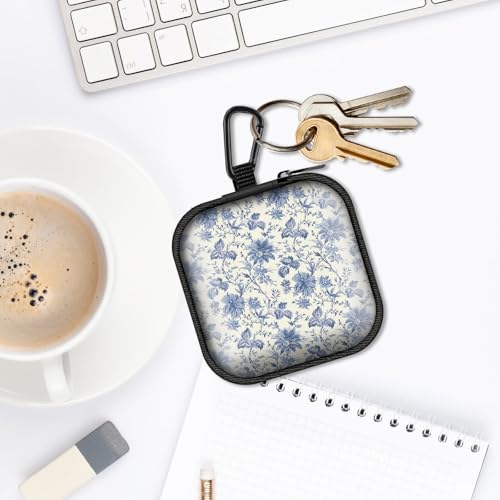 Square Data Cable Earbud Charger Coin Storage Bag Shockproof and Drop-Proof EVA Material Compatible with AirPod(Delicate Blue Flowers) - color: Delicate blue flowers