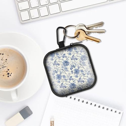 Square Data Cable Earbud Charger Coin Storage Bag Shockproof and Drop-Proof EVA Material Compatible with AirPod(Delicate Blue Flowers) - color: Delicate blue flowers