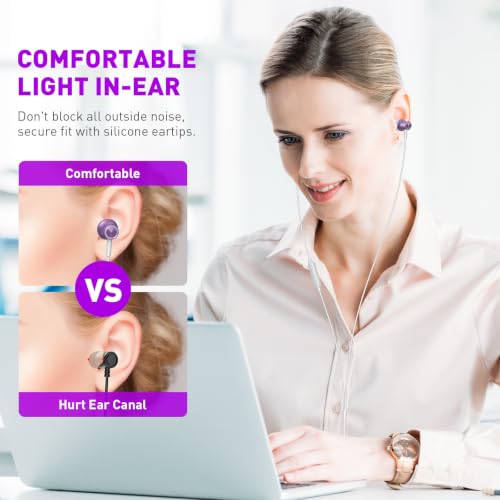 Wired Earbuds 3.5mm Headphones with Mic for Laptop PC Chromebook,Purple | Noise Isolating in-Ear Earbuds,3.5mm Jack Plug in headphones Call Volume Control for Mobile Phones/Computer/MP3 Kids School - color: Purple