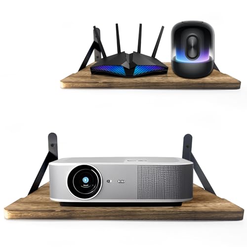 Projector Shelf – Solid Wood Wall-Mount Shelf, Holds Up to 30 lbs, Perfect for Projector, Speaker, Router, WiFi, Modem – Available in 2 Sizes