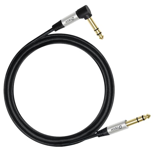 DTECH 5ft Electric Guitar Cable TRS 1/4 Instrument Cord Aux Right Angle Balanced Stereo Jack Quarter Inch 6.35mm for DJ Speaker Amplifier Bass Studio Audio Monitor Mixer - size: 5fr right angle